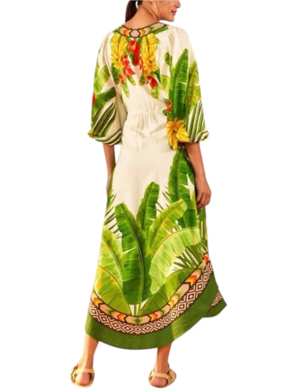 NWT FARM Rio Fresh Forest Tropical Floral Balloon Sleeve Linen Dress Size S - Picture 5 of 13